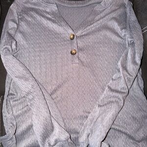 Gray Long Sleeve Top with Button Detail